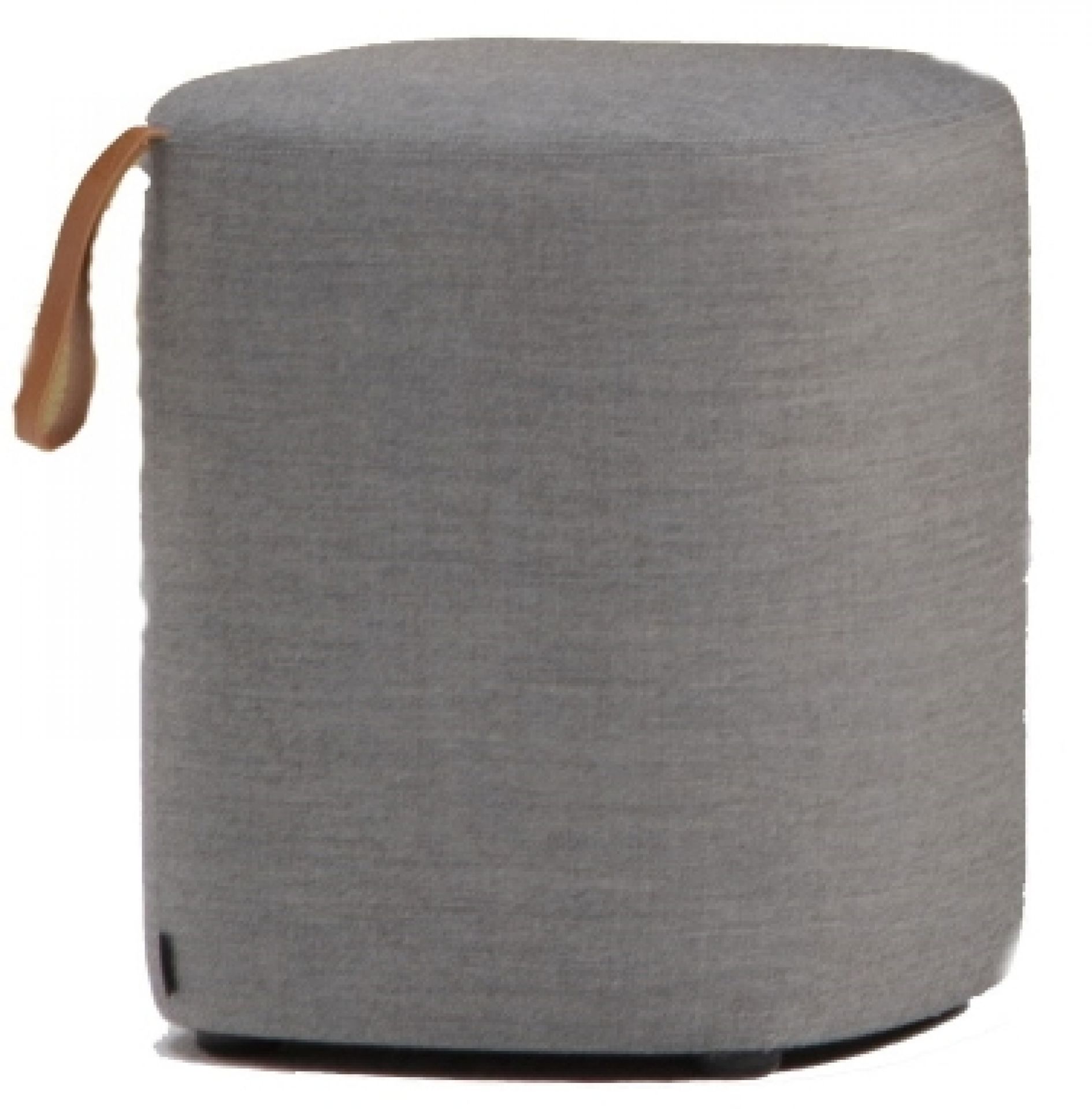 Grauer, quadratischer Hocker mit Tragegriff aus Leder, Cascando Pully Square Sitzhocker.